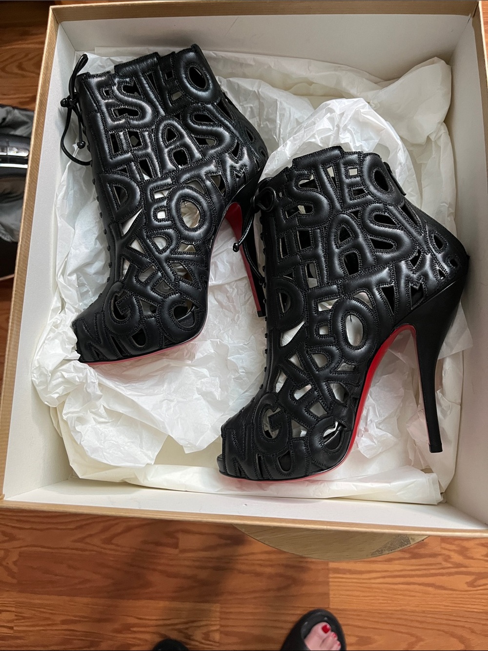 Christian Louboutin Crochet Woven Leather High Heel Booties Size 5 -
